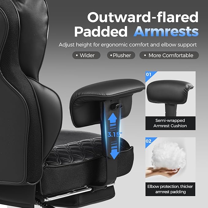 COMHOMA Big and Tall Office Chair Heavy Duty Gaming Chair with Deluxe Embossing Leather High Back Wider Ergonomic Computer Chair with Foot Rest 150°Reclining Pocket Spring Lumbar Support