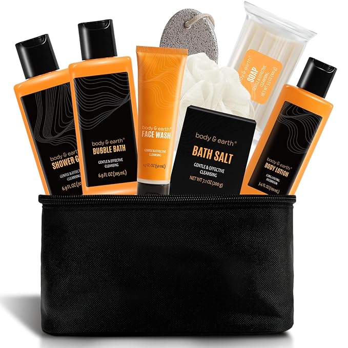 Gift Baskets for Men Bath Set Citrus Scented Mens Gift Sets with Face Wash, Shower Gel, Body Lotion, Bubble Bath, Loofah, Birthday Gift for Men, Christmas Gift for Men, Father's Day Gifts