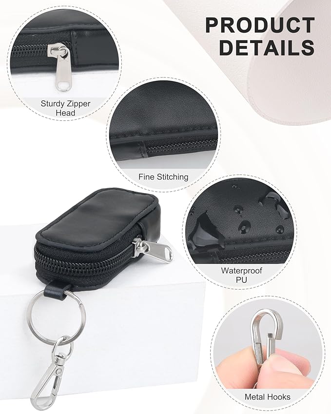 Lip Balm Holder Chapstick Holder Keychain Fashion Pu Leather Lipstick Pouch Lip Gloss Holder With Hook (Black)