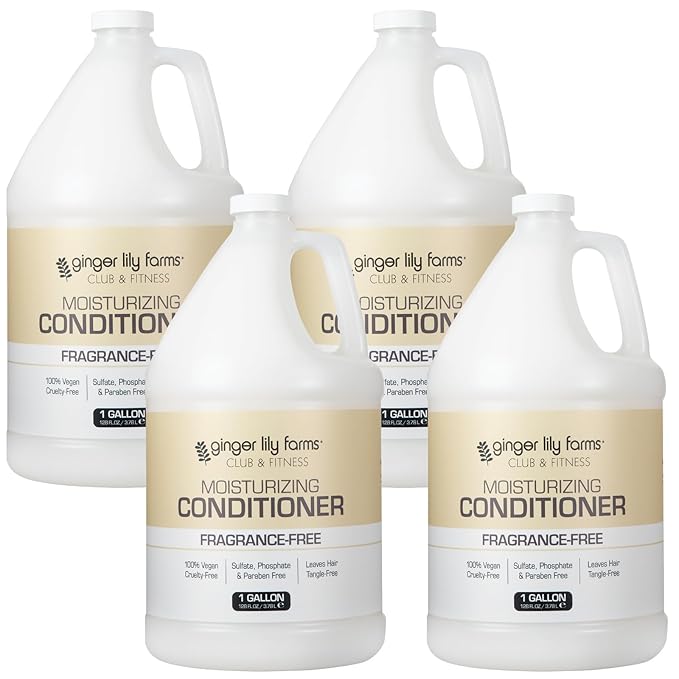Ginger Lily Farms Club & Fitness Moisturizing Conditioner for Dry Hair, 100% Vegan & Cruelty-Free, Fragrance Free, 1 Gallon (Pack of 4)