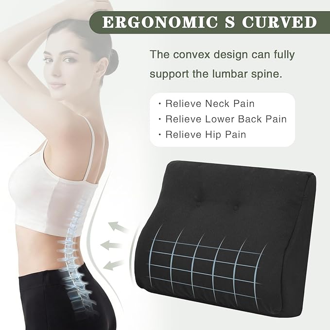 baibu Lumbar Support Pillow for Recliner, Large Memory Foam Dual-Layer Patent Design Back Support Cushion for Sofa & Gaming Chair, Ergonomic Lumbar Pillow with Machine Washable Cover, Black