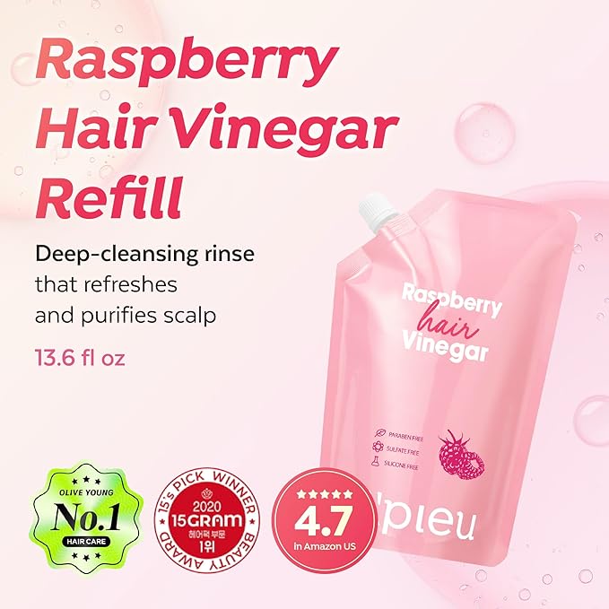 A’PIEU Raspberry Hair Vinegar Rinse [Refill] for Scalp Detox & Clean, Smooth & Shiny Hair, Clarifying Treatment for Dandruff, Buildup, Oily & Itchy Scalp, pH Balancing, Korean Haircare, 6.76 fl oz