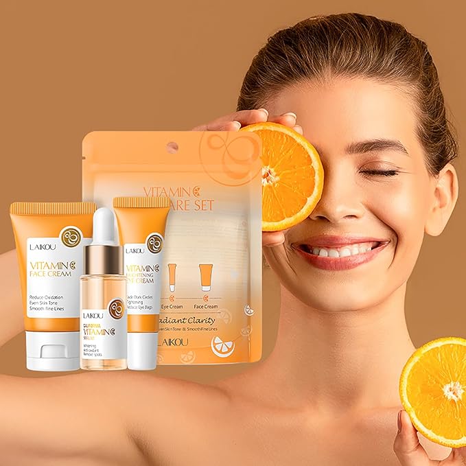 LAIKOU Vitamin C Skin Care, Skin Care Set with Serum, Eye Cream, Face Cream for Women Teen Girls Mom Daughter Mother's Day Christmas Birthday Beginner Kit TSA-friendly 3pcs