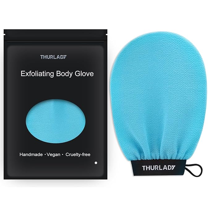 Exfoliating Glove, Korean Exfoliating Mitt Body Scrubber, Viscose Fiber Bath Shower Scrub Gloves, Dead Skin Remover for Body, Skin Care Tools for Smoother Skin, Self-Tan Prep & Removal, Blue