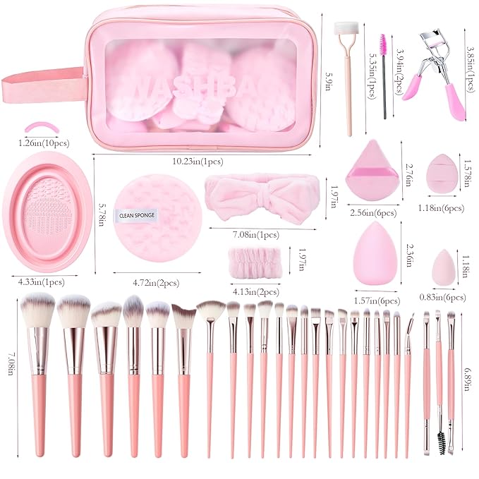 70Pcs Makeup Brushes Set Premium Makeup Kit with Case Premium Synthetic for Foundation Concealer Blush Eyeshadow Powder Contour Makeup Brush Kit Face Eye Make up Brushes & Tools (Pink)