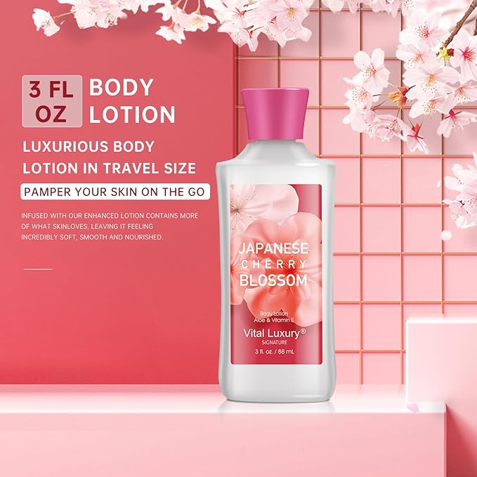 Bath and Body Gift Set – Japanese Cherry Blossom, Travel-Size Spa Kit with Gel, Lotion, Mist & Natural Extracts, Ideal for Birthday, Mother's Day & Christmas Gifts
