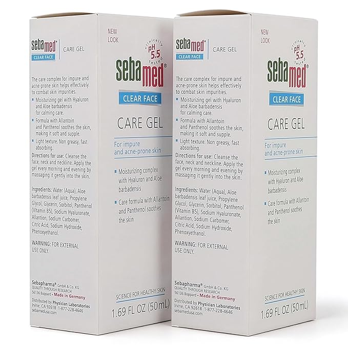 SEBAMED Clear Face Care Gel (50mL) with Aloe Vera and Hyaluronic Acid for Impure and Acne Prone Skin - Made in Germany - Pack of 2