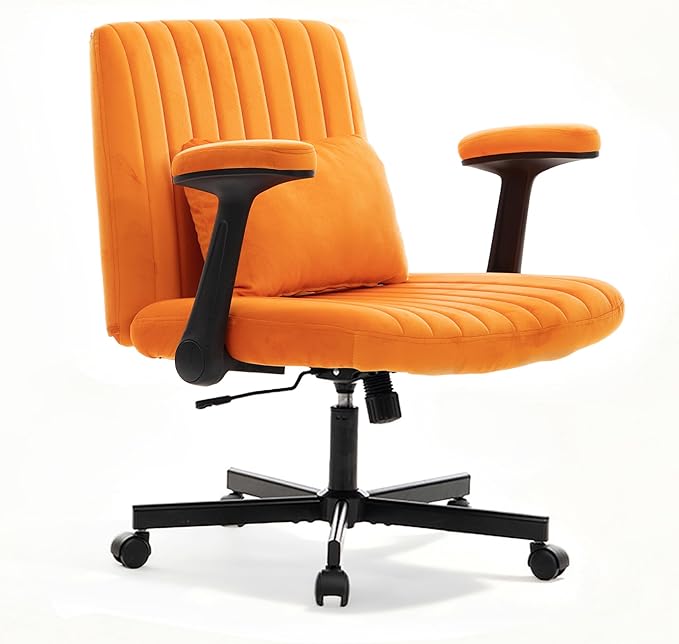 Criss Cross Chair with Armrest,Cross Legged Chair with Wheels,Adjustable Reclining Office Chair - Modern for Home Office, Meditation & Creative Work (Orange)