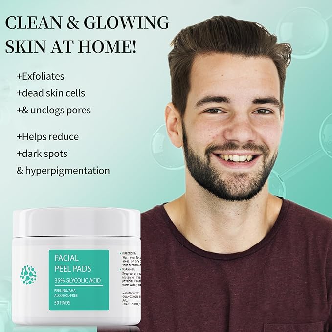 Glycolic Acid Toner Pads 35% AHA Facial Resurfacing Exfoliate Salicylic Acid Exfoliating Face Wipes Chemical Peel Exfoliant Peeling Glycolic Peel Pad for Wrinkles Acne Blemish 50 Pads