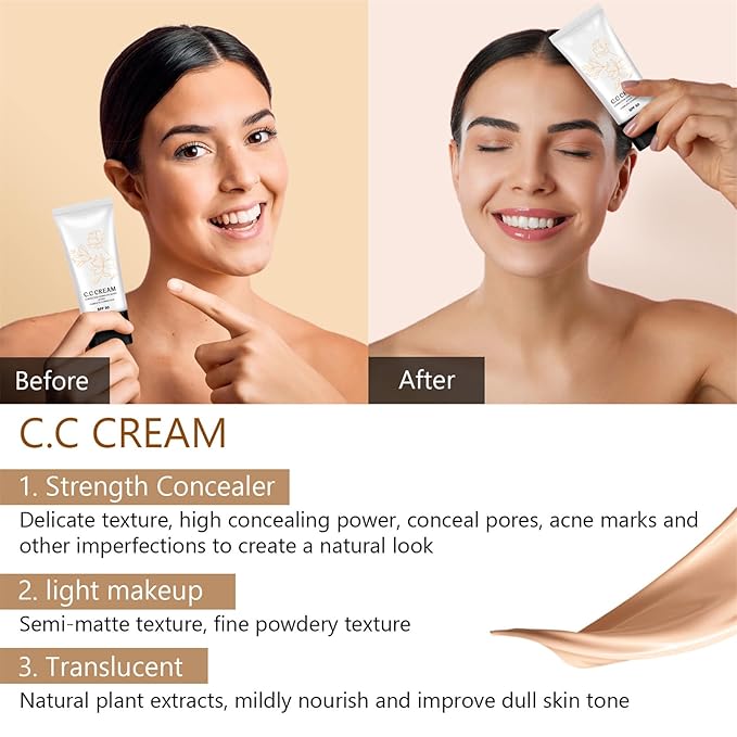 Korean CC Cream with SPF 50 for Older Women, Korean Color Changing CC Cream Self Adjusting for Mature Skin, CC Cream Color Correcting Moisturizing Make-Up Base & Foundation (2)