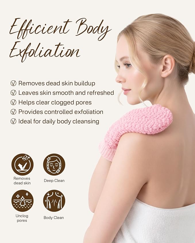 Exfoliating Gloves 2 Pack, Wave Texture Exfoliating Mitt for Dead Skin Remover, Body Scrub Gloves for Bath Shower, Korean Exfoliating Mitt, Loofah Alternative Body Scrubber for Women & Men