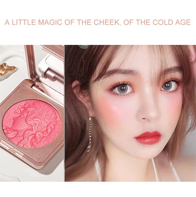 Embossed Smooth Powder Blush Palette for Cheeks, Korean Blush Makeup Palette, CDE Highlight Blush Palette Smooth Powder Blush, Long-Lasting Pigment Face Make up Blusher (Pink+Orange, 6g(0.21oz))