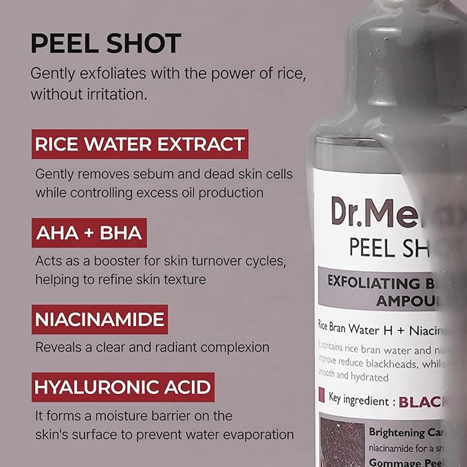 Dr.Melaxin Peel Shot Glow Black Rice Peeling Ampoule 80ml, Dead Skin Remover Gentle Exfoliating with Rice Water Extract, AHA BHA, Niacinamide, Daily Skin Texture, All Skin Types, Korean Skincare