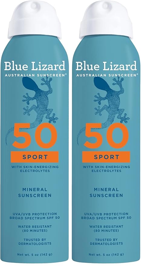 BLUE LIZARD Mineral Sunscreen Spray, SPF 50+ | Water-Resistant | Zinc Oxide Formula | 5 fl oz Pack of 2 | Vegan