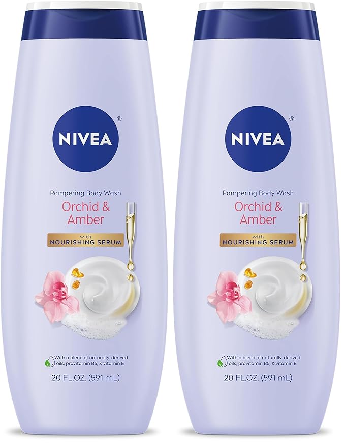 NIVEA Delicate Orchid and Amber Body Wash with Nourishing Serum, 20 Fl Oz Bottle (Pack of 2)