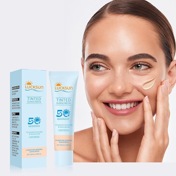 Tinted Sunscreen for Face SPF 50, 2 PCS Defense SPF 50 Face Sunscreen Lotion with Hyaluronic Acid, Sun Essence Faces Sunscreens, Hydrating, Moisturizing, UV Defense, Travel Size (Medium Color)