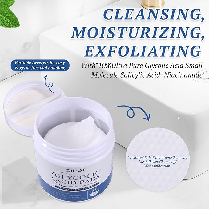 Glycolic Acid Pads, 60 Count Exfoliating & Clearing Pads for Face – Exfoliator for Acne-Prone & Oily Skin, Minimizes Pores & Resurfaces Skin