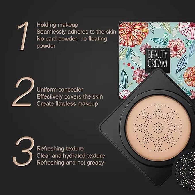 QUROXO Wonderninelife Beauty Cream, Beauty Linasi Clear Cover Beauty Cream, Beauty Cream Base,Mushroom Head Air Cushion Cc Cream, Moisturizing Concealer, Long Lasting (Nature)