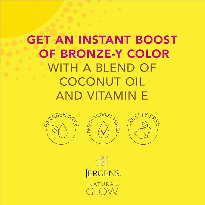 Jergens Natural Glow Instant Sun Tanning Moisturizer + Bronzer, Lightweight Sunless Tanning for Natural-Looking Color, Light Bronze, 6 Oz