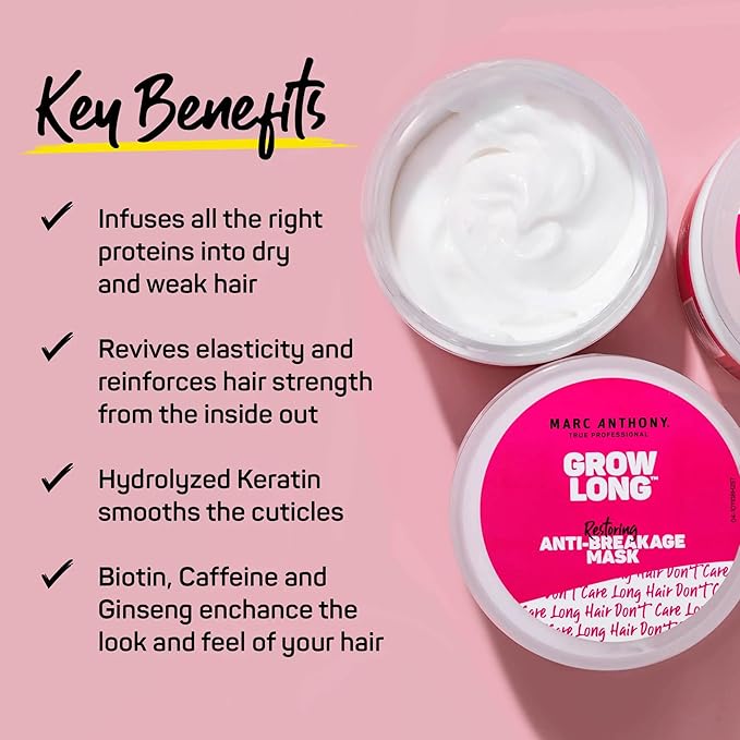 Marc Anthony Deep Conditioning Hair Mask for Dry & Damaged Hair, Grow Long Biotin - Argan Oil, Caffeine & Keratin Anti-Frizz Leave-In Repair Treatment For Split Ends & Breakage,(Pack of 2)