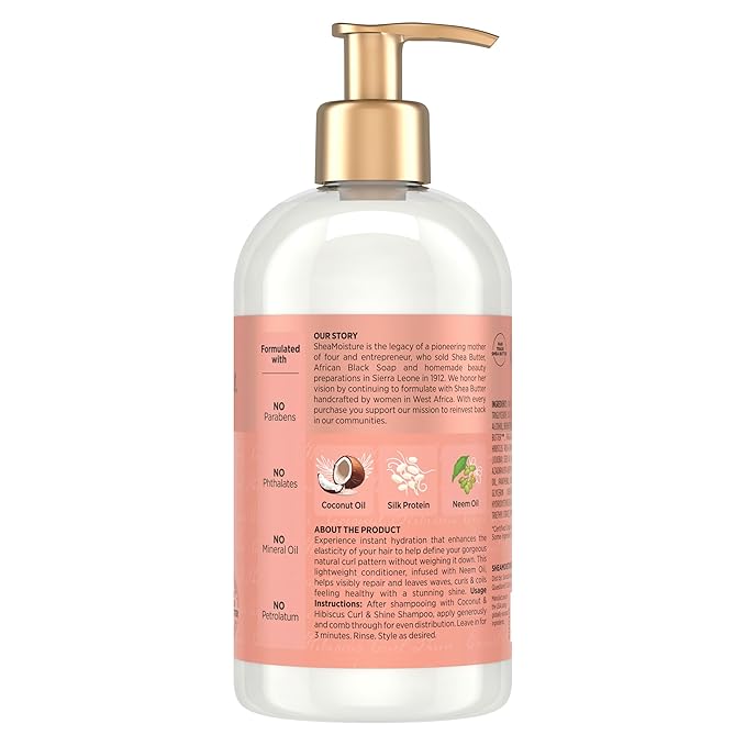 SheaMoisture Curl & Shine Conditioner Coconut & Hibiscus, for Thick, Curly Hair to Moisturize & Soften, 13 oz