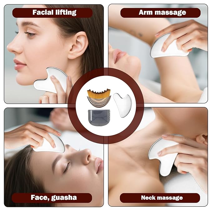 2 Pcs Lymphatic Contour Face Brush,Lymphatic With 1 Gua Sha Tool,Lymphatic Brush For Face For Drainage,Puffiness Reduction & Facial Massage–Ultra-Soft Bristles,Ergonomic Design