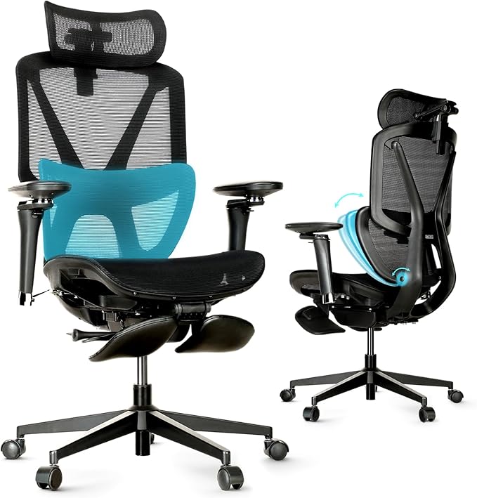 Ergonomic Office Chair with Footrest,Office Chair with 136° Recline, Ergonomic Desk Chair with Larger Adjustable Lumbar Support, Computer Chair with Mesh Seat