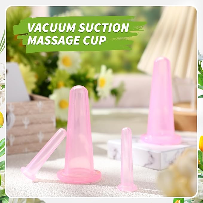 4 Pcs Face Cupping Set, Facial Cupping Set for Face and Eye Massage, Silicone Massage Vacuum Anti Aging Beauty Tool Facial Care(Pink)