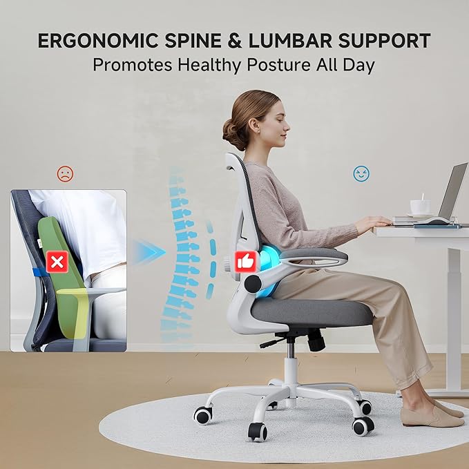 Mesh Office Chair, 330LBS Ergonomic Comfy Desk Chair with Adjustable Lumbar Support, Executive Computer Chairs for Home Office, White
