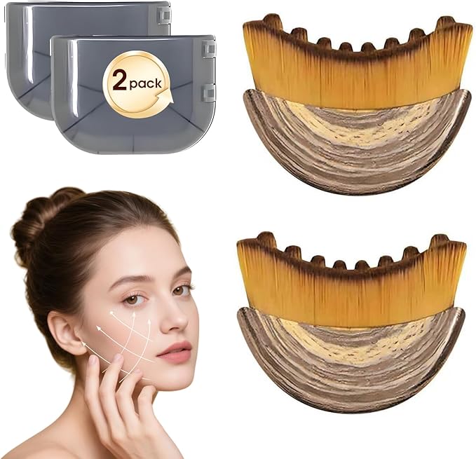 2 PCS Lymphatic Contour Face Brush, Ultra-Soft Facial Dry Brush for Lymphatic Drainage & Jawline Sculpting, Gentle Face Massager Tool for Puffiness Reduction, Skin & Glowing Complexion