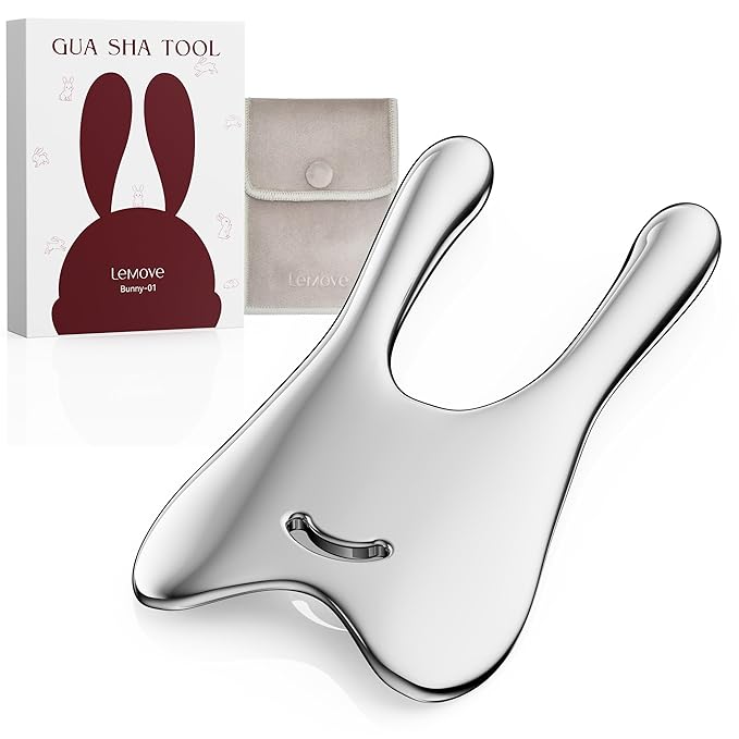 Lemove Stainless Steel Gua Sha Facial Tool - Massage Tool for for Face, Jawline Shaper, Reducing Double Chin, Whole Body Gua Sha Tool, Lymphatic Drainage Massager, Facial Skin Care - Silver