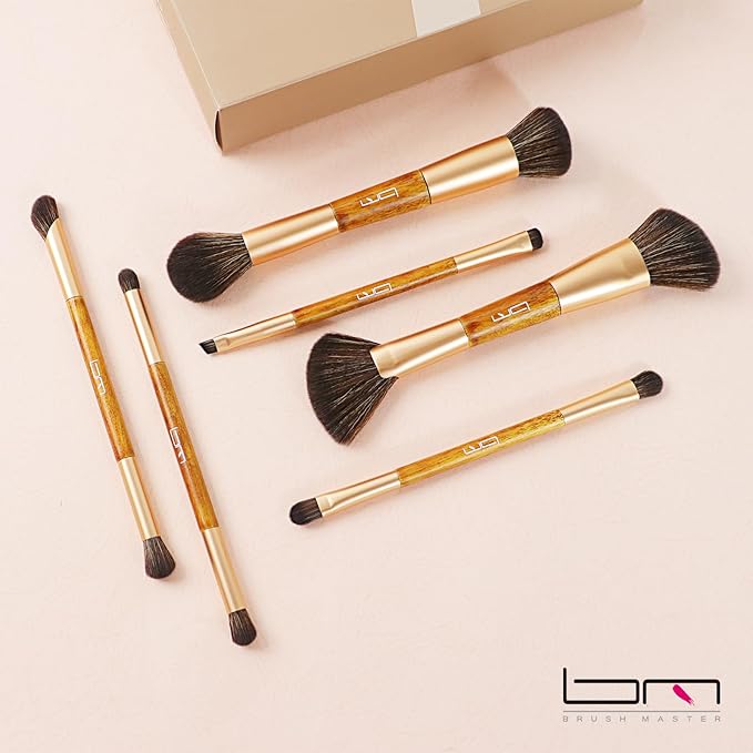 6Pcs Duo End Makeup Brushes, Double-ended Multi-functional Synthetic Cosmetic Tools Makeup Brushes(Brown)