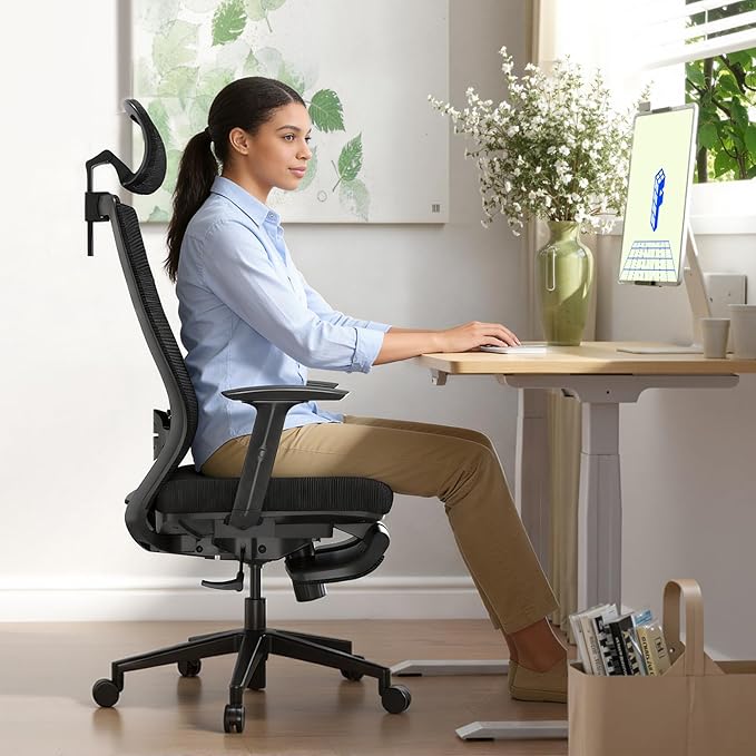 FLEXISPOT OC3 Cloud Ergonomic Office Chair with Footrest, High Back Computer Chair with Adjustable Lumbar Support/2D Headrest, Desk Chairs for Home Office Gaming Working, Black,Foam Seat,Cloud-F