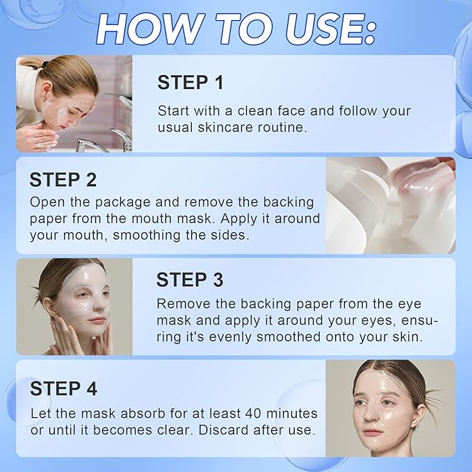 Collagen Face Mask,Collagen Real Deep Mask,Collagen Mask,Deep Hydrating Anti Wrinkle Lifting M-ask,Hydrogel M-asks for All Skin Types 34g*4ea