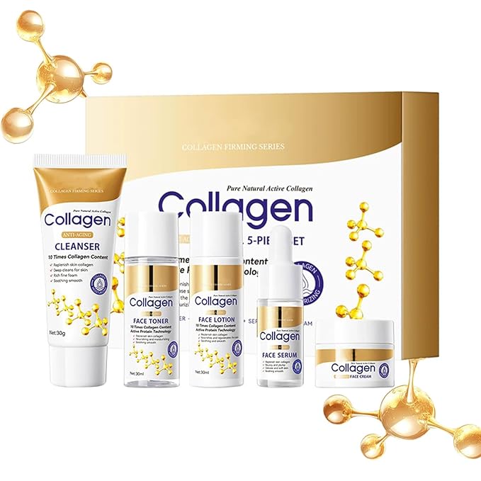 Collagen Skin Care Set - 5 Pcs Anti-Aging Facial Skin Care Sets & Kits for Women, Reduce Wrinkles & Fine Lines, Long-Lasting Oil Control, Firm Skin - With Cleanser, Toner, Serum, Face Cream & Lotion