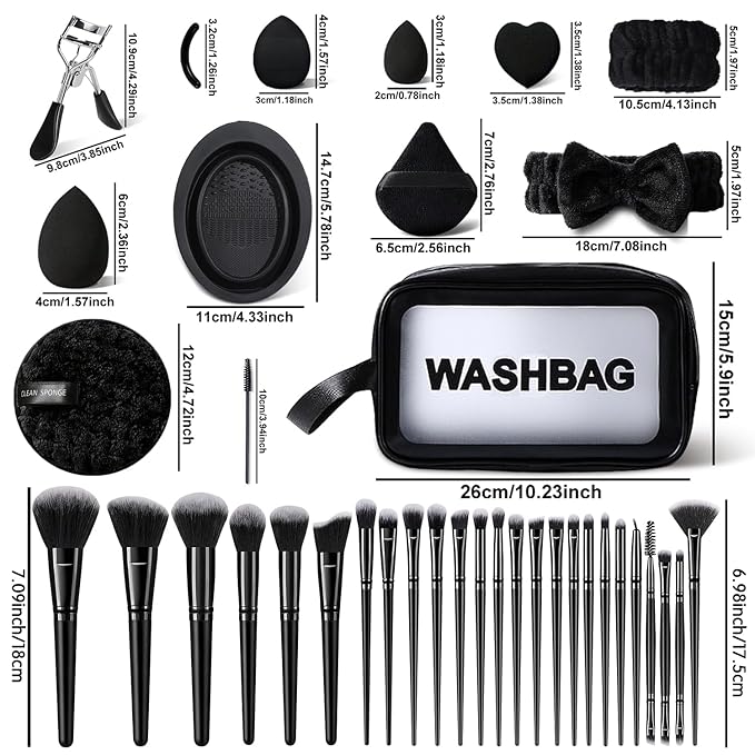 HGHDBT 56Pcs Black Makeup Brushes Set Professional with Case Premium Synthetic for Blush Eye Shadow Concealer Powder Foundation Eye & Face Make up Brush Kit with Beauty Blender Sponge Set Tools