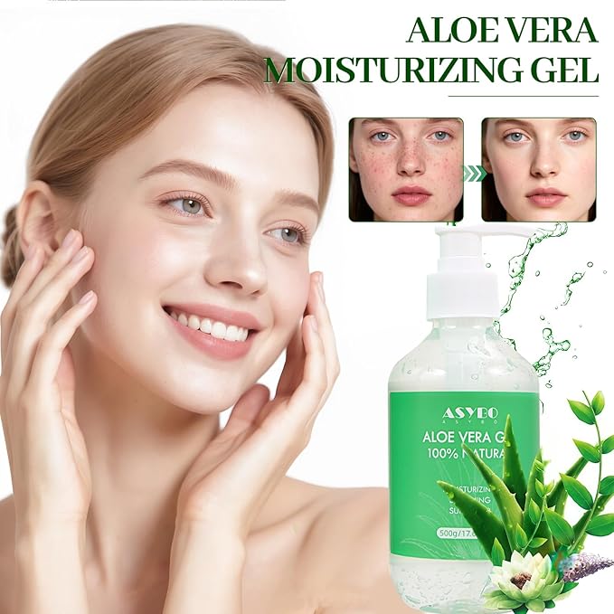 Aloe Vera Gel 500 ml – 100% Natural Pure Aloe Vera for Face Body Hair, Soothing and Nourishing Moisturising Aloe Cream for Dry Skin, Sunburn, Acne, After Sun Lotion