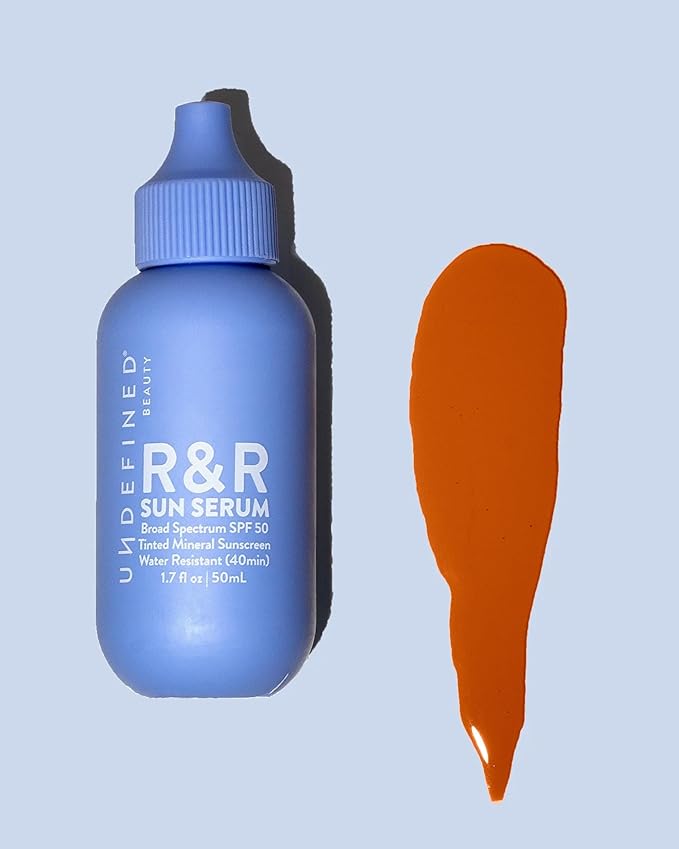 Undefined R&R Sun Serum SPF 50 PA++++ Mineral Sunscreen with Niacinamide, Water Resistant Broad Spectrum Protection & Blue Light Defense (Deep Tint)
