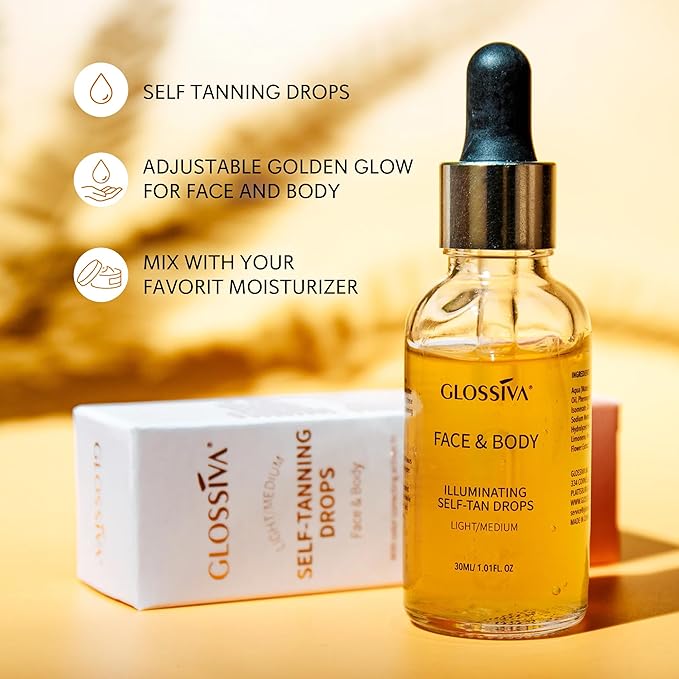 Self Tanning Drops - Sunless Tan for a Sun-Kissed Bronze - Beauty Skin Self Tanner - Gradual Glow for Face and Body - Long-Lasting for a Week, 1.01 Fl Oz