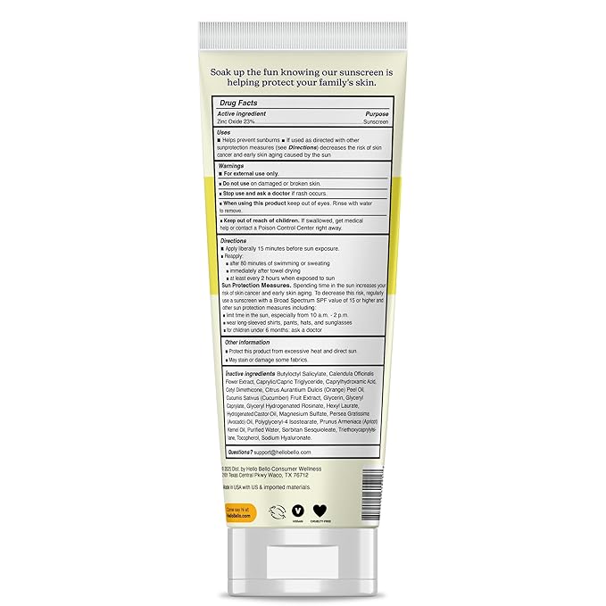 Hello Bello Baby Mineral Sunscreen SPF 50 Lotion - Broad Spectrum Sun Protection for Sensitive Skin - Water Resistant with Antioxidants - 5oz