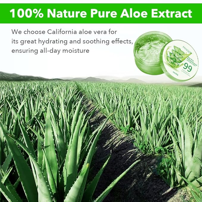 Aloe Vera Gel, Organic Moisturizing Cream Soothing and Hydrating for Face, Skin, Hair & Sunburn Relief, 100% Pure Aloe Gel for All Skin Types-300ml (10.1fl.oz)