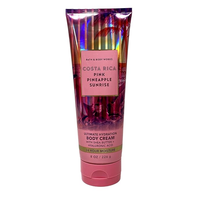 Bath & Body Works Costa Rica Pink Pinapple Sunrise Body Cream and Fragrance Mist Duo Set with a Wild Jasmine Bar Soap - Full Size