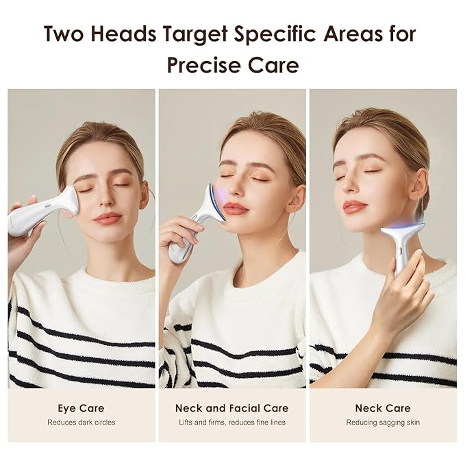 3-in-1 Facial, Neck, and Eye Massager - Advanced Anti-Aging Tool with Heating, Vibration, and LED Therapy for Wrinkle Reduction and Skin Rejuvenation, Pink