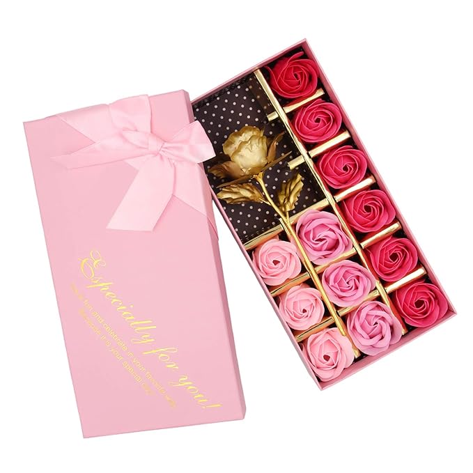 Floral Scented Bath Soap Rose Flower Petals, Plant Essential Oil Rose Soap Set, Best Gifts for Her Women Girls Mom Lover Birthday Valentine Christmas (12 PCS/Pink)