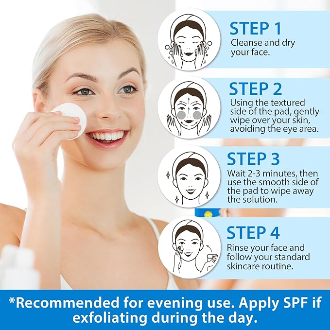 Glycolic Acid Pads for Face with Vitamins B3,B5,C & E, Green Tea, Calendula, Allantoin, Exfoliates Surface Skin and Reduces Fine Lines and Wrinkles-40pcs