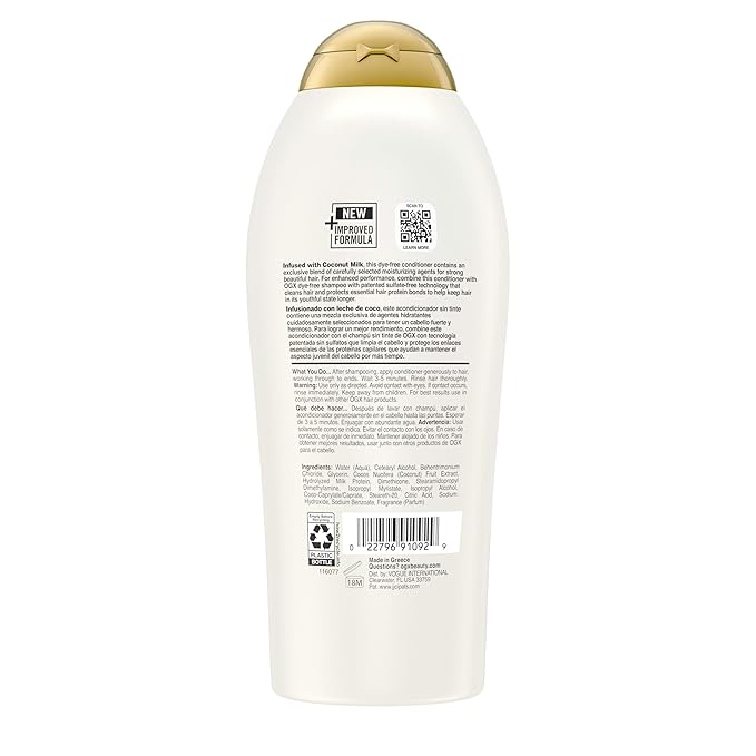 OGX Nourishing + Coconut Milk Conditioner, Hydrating & Restoring Conditioner Moisturizes for Soft Hair After the First Use, Paraben-Free, Sulfate-Free Surfactants, 25.4 fl. oz
