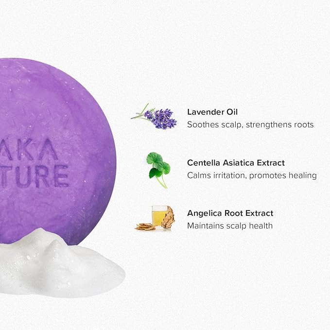 Maka Nature Lavender Shampoo Bar for Normal to Dry Hair, Moisturizing Solid Shampoo Bar for Soft Hair, Vegan Korean Shampoo Bar, pH Balanced Hair Care, Eco Friendly Plastic Free, 3.35 oz