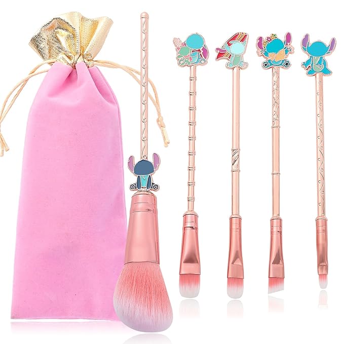 5PCS Pink All-in-One stch Makeup Brush Set – For Eyeshadow, Eyebrows, Eyeliner, Lips & Concealer, Wonderful Birthday & Holiday Pick for Girls
