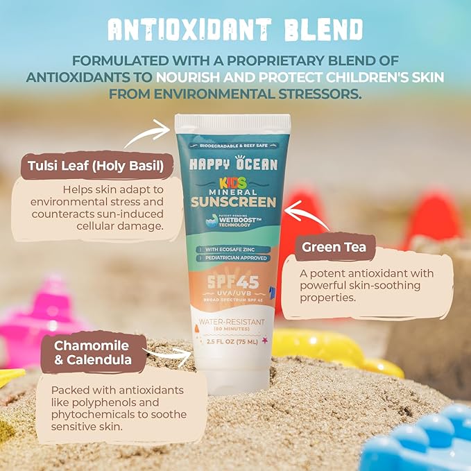 Kids Mineral Sunscreen SPF 45 – Reef Safe, Non-Toxic Sunscreen for Kids, Non-Greasy Zinc Oxide, Travel Size, Water Resistant, Face & Body