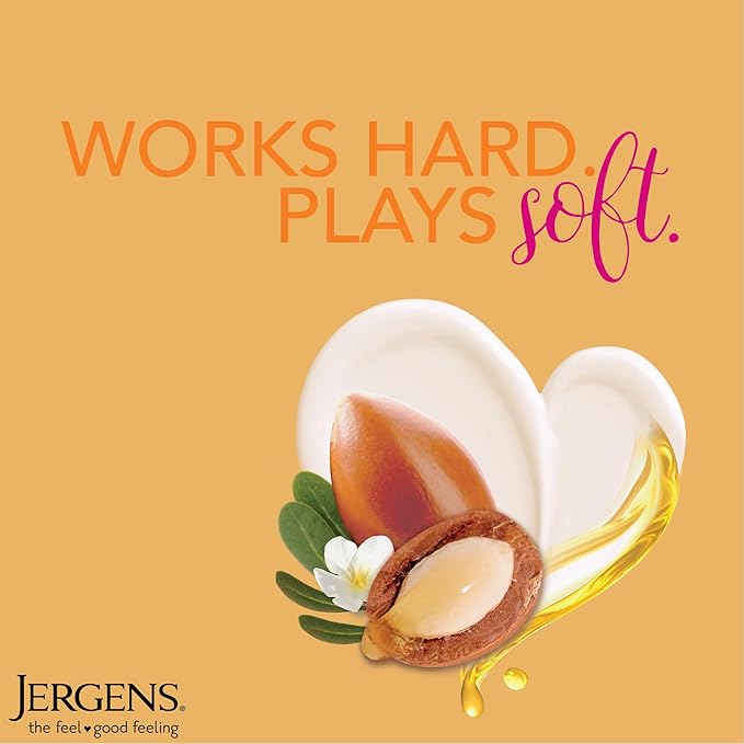 Jergens Deep Restoring Argan Oil Moisturizer, Soothing Body and Hand Lotion with Reviving Argan Oil and Vitamin E, Oil-Infused, Dermatologist Tested, 16.8 oz